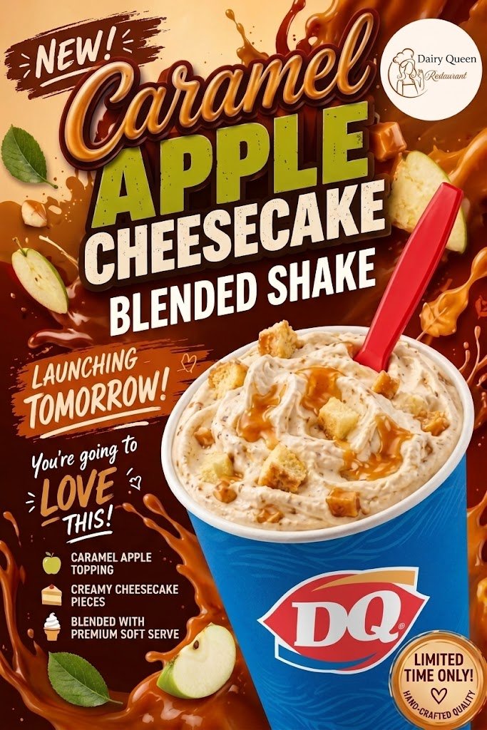 Dairy Queen Caramel Apple Cheesecake Blizzard with caramel drizzle and cheesecake pieces