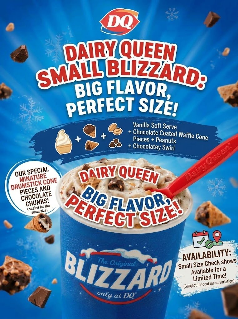 Dairy Queen Drumstick Blizzard with chocolate coating pieces, cone pieces, and peanuts blended into soft serve